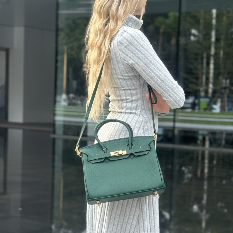 Жіноча шкіряна сумка Brigitte 30 темно-зелена - 2 фото