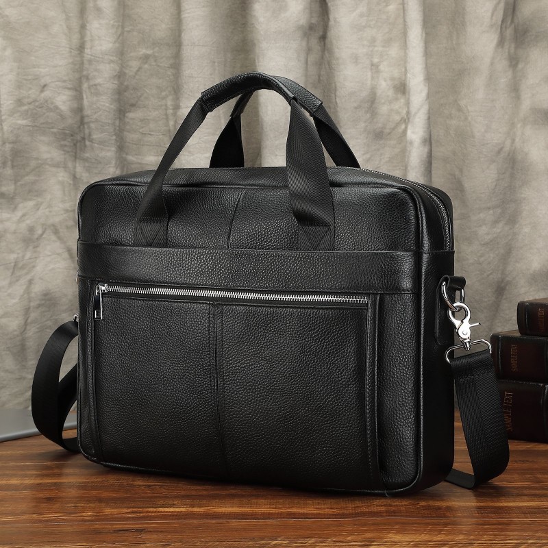 Мужская кожаная сумка для ноутбука Kevin черная - 3 фото