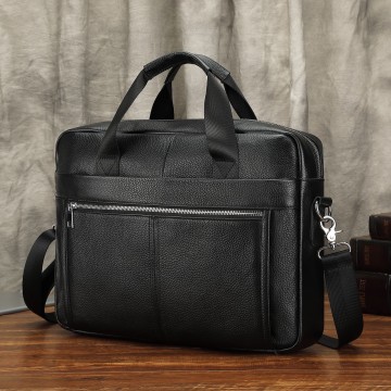 Чоловіча шкіряна сумка для ноутбука Kevin чорна фото