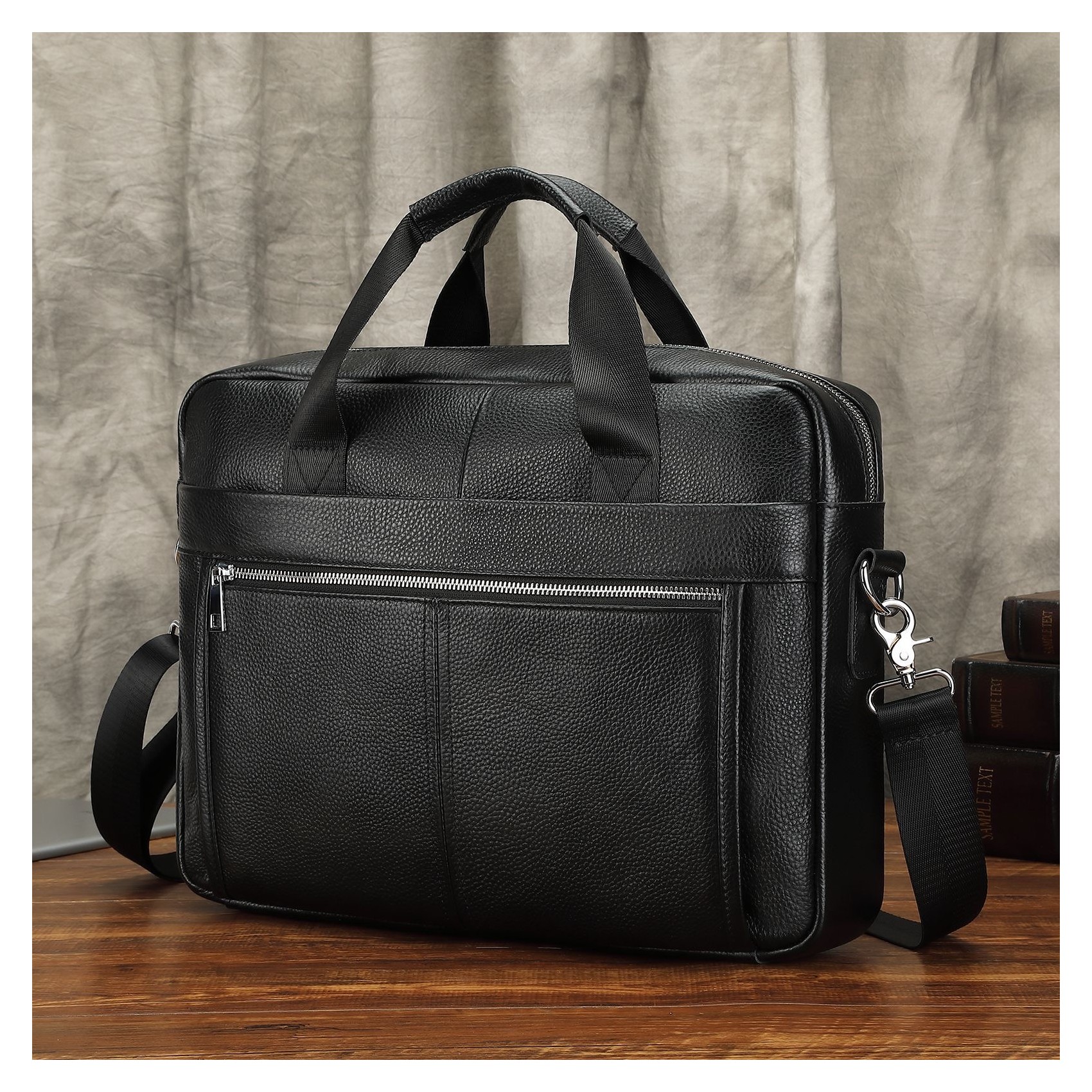 Чоловіча шкіряна сумка для ноутбука Kevin чорна