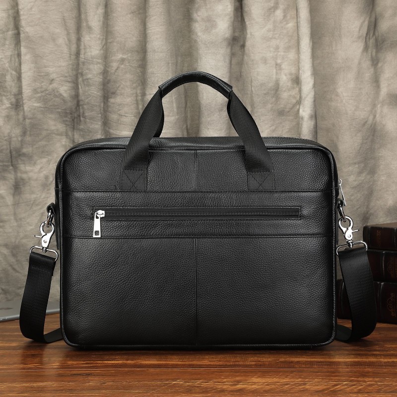 Мужская кожаная сумка для ноутбука Kevin черная - 2 фото