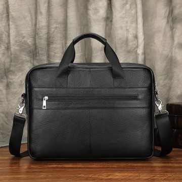 Чоловіча шкіряна сумка для ноутбука Kevin чорна фото