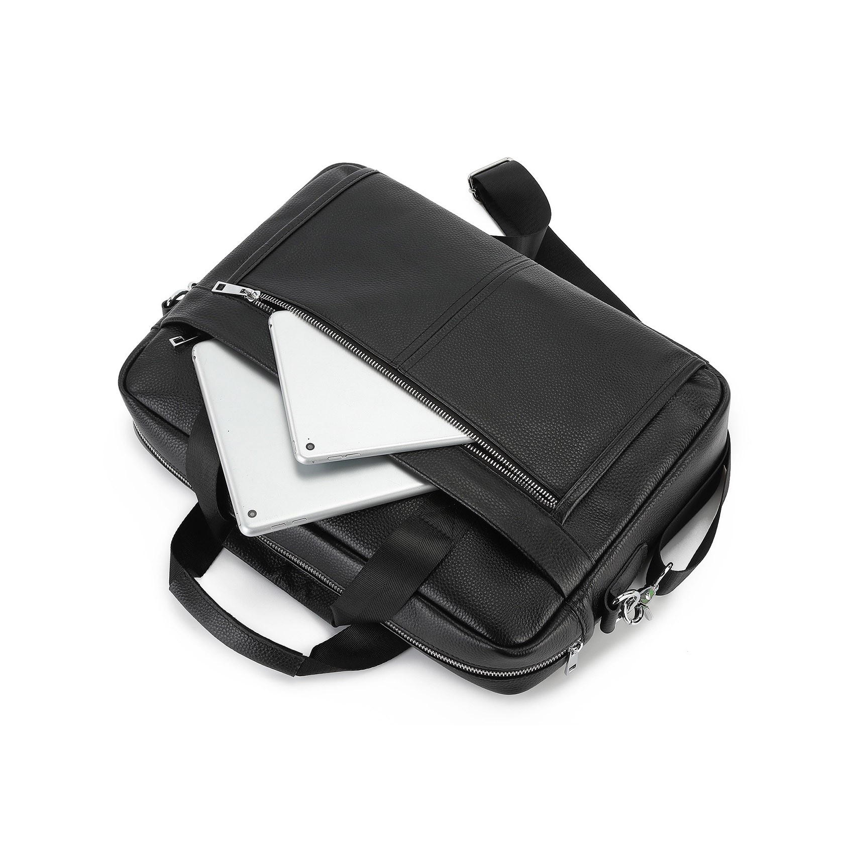 Мужская кожаная сумка для ноутбука Kevin черная