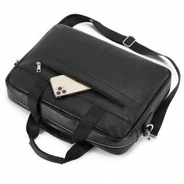 Чоловіча шкіряна сумка для ноутбука Kevin чорна фото