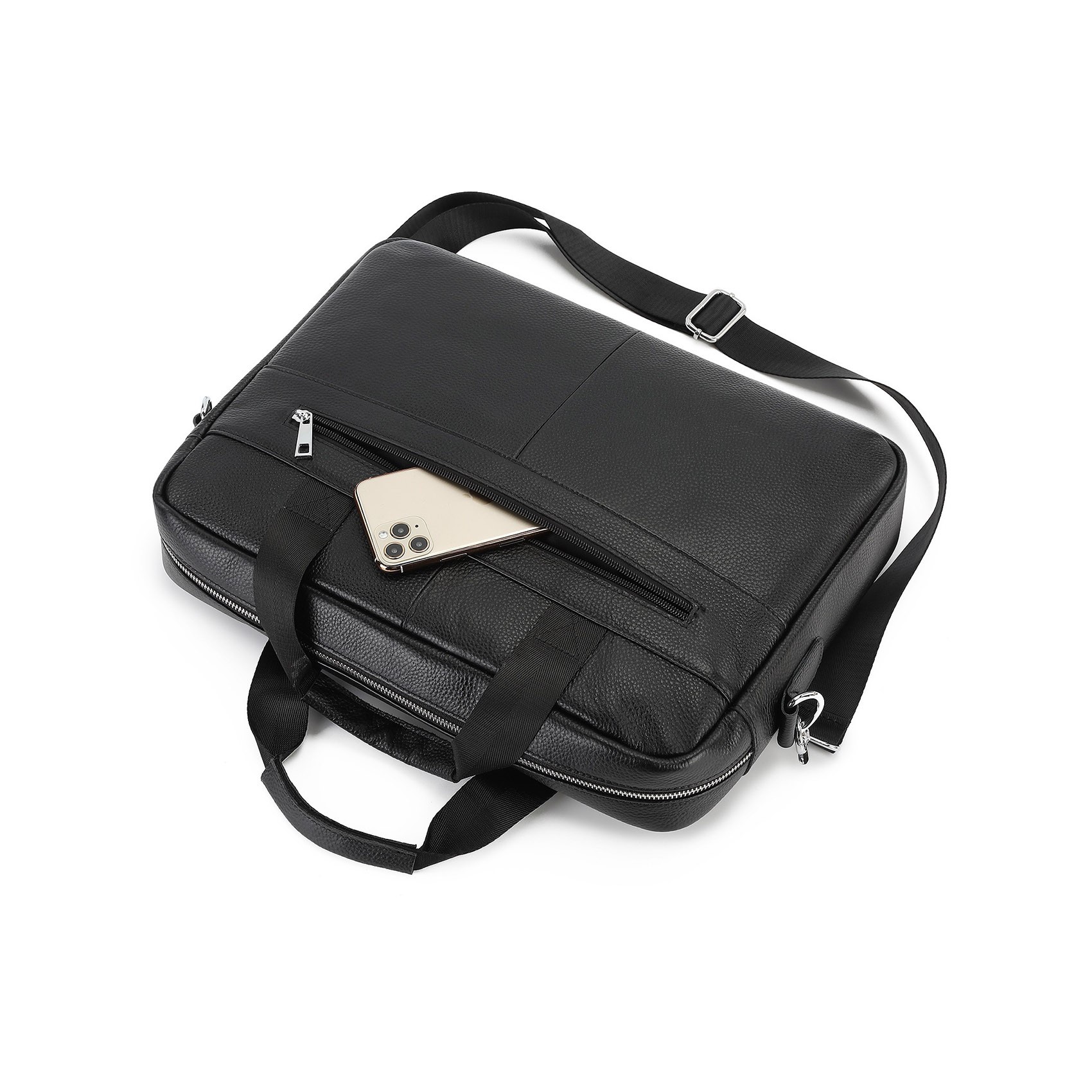 Мужская кожаная сумка для ноутбука Kevin черная