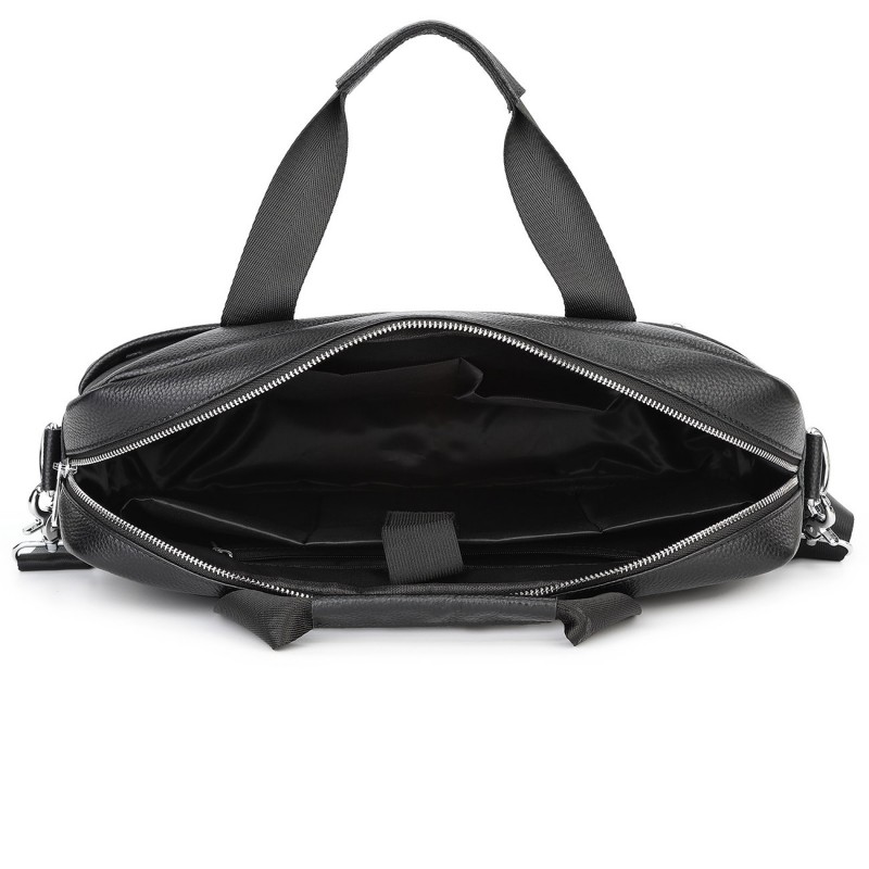 Чоловіча шкіряна сумка для ноутбука Kevin чорна - 7 фото