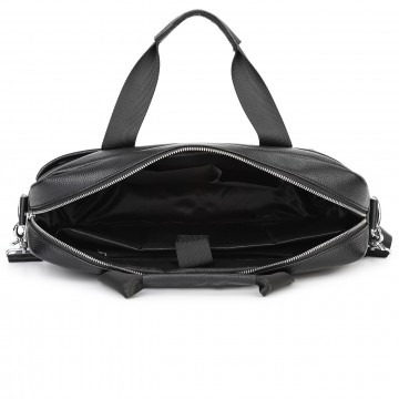 Чоловіча шкіряна сумка для ноутбука Kevin чорна фото