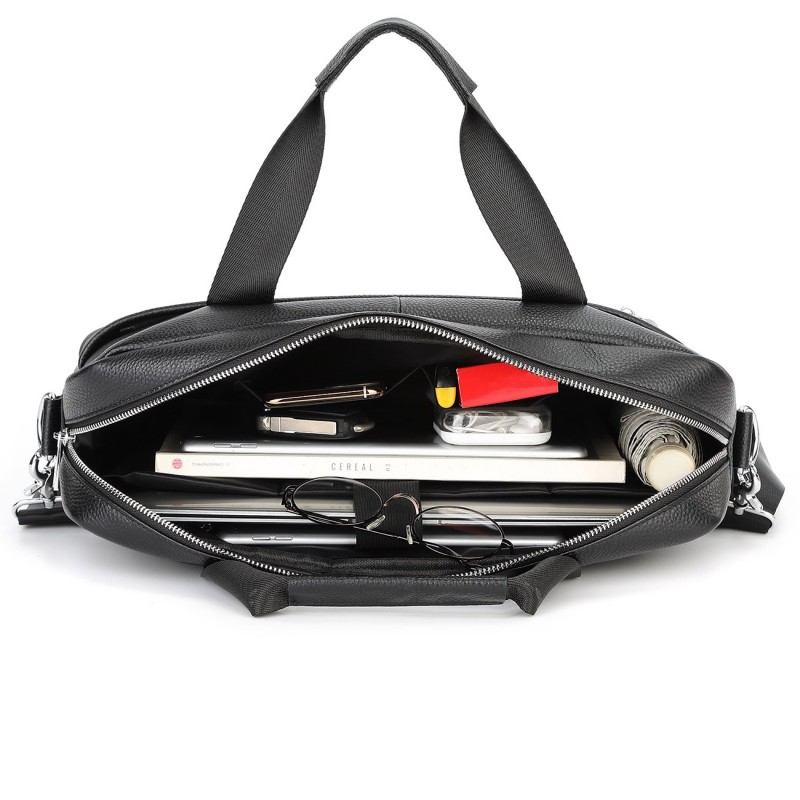 Чоловіча шкіряна сумка для ноутбука Kevin чорна - 8 фото