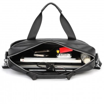 Чоловіча шкіряна сумка для ноутбука Kevin чорна фото