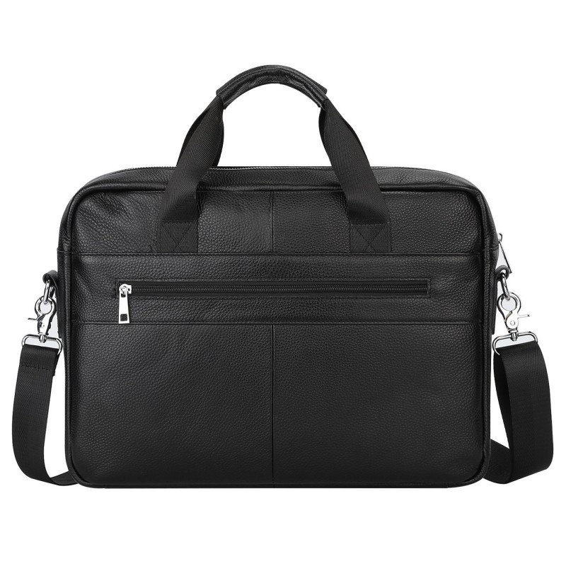 Мужская кожаная сумка для ноутбука Kevin черная - 11 фото