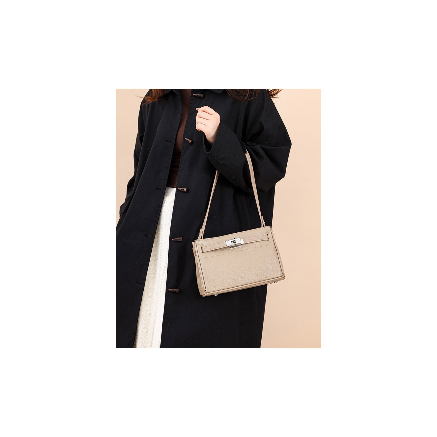 Женская кожаная сумка через плечо Jill бежевая