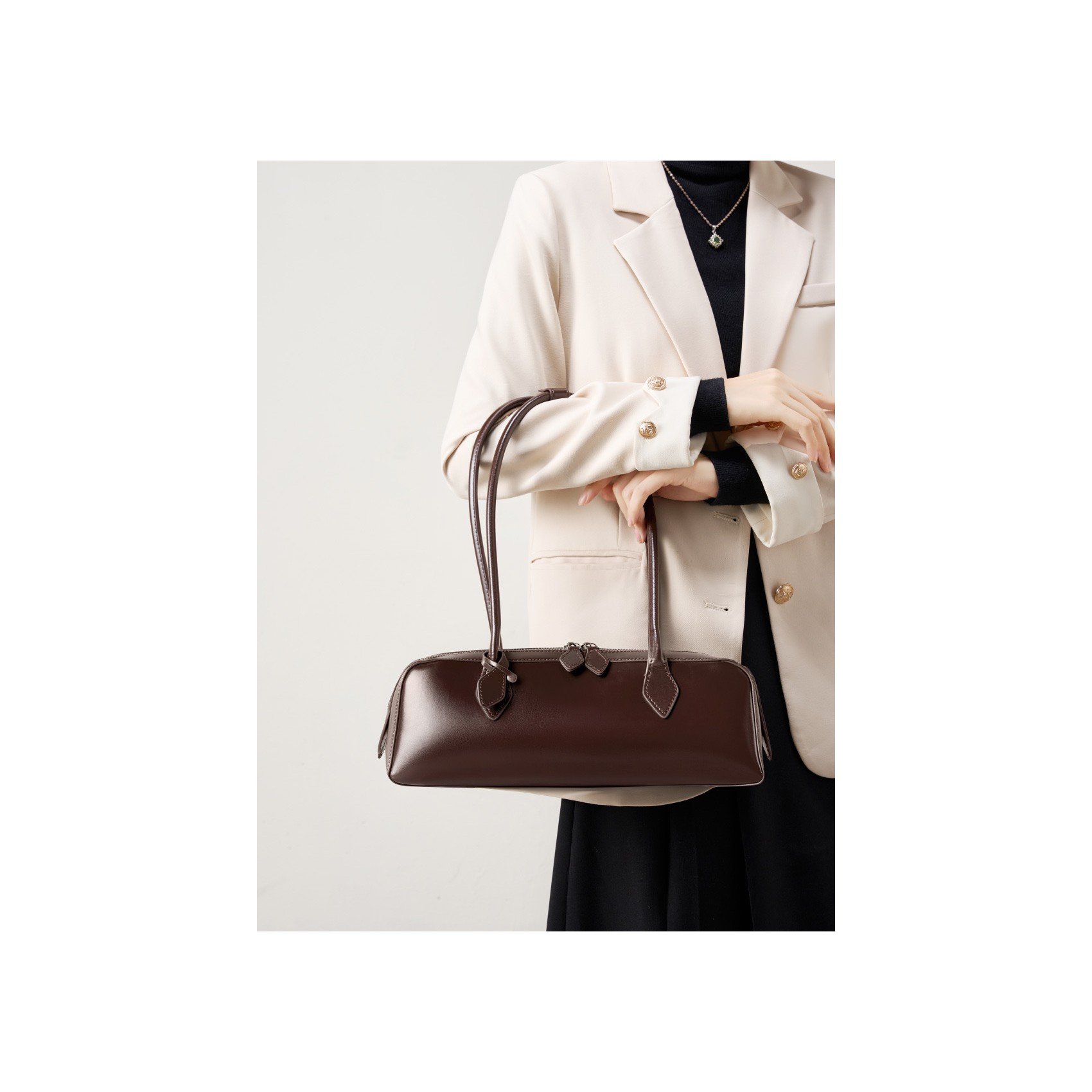 Женская кожаная сумка багет Melody темно-коричневая