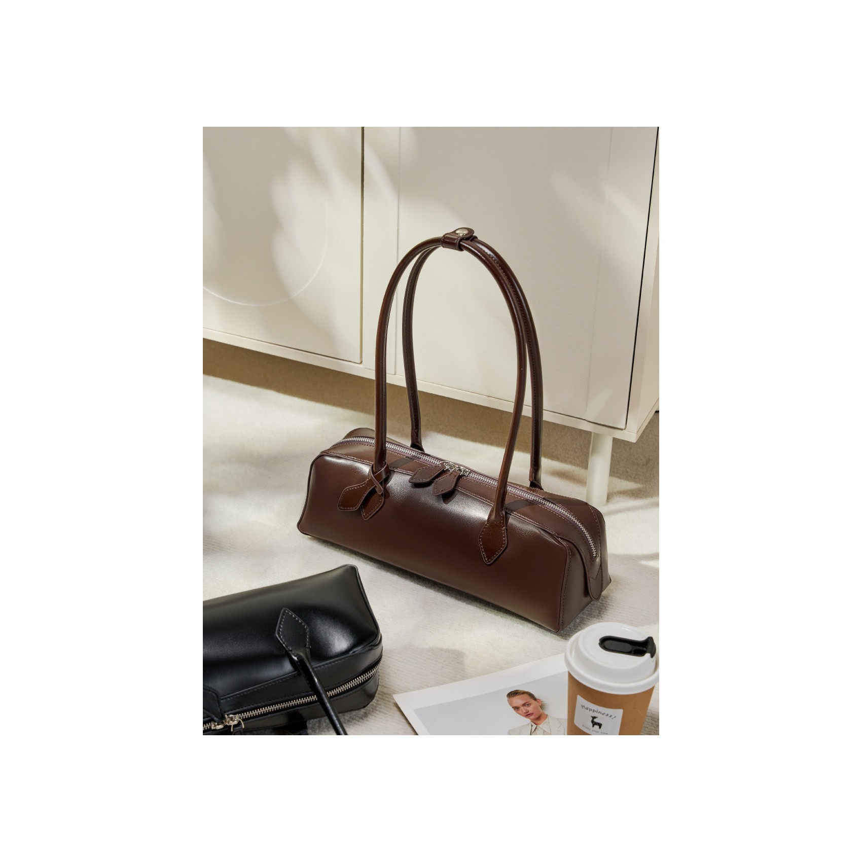 Женская кожаная сумка багет Melody темно-коричневая