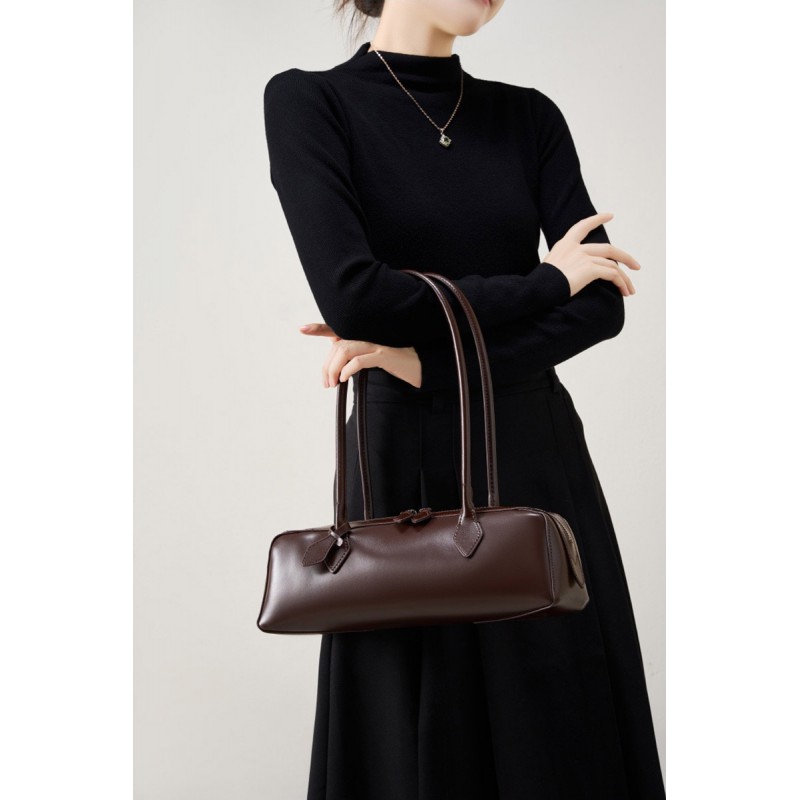 Жіноча шкіряна сумка багет Melody темно-коричнева - 4 фото