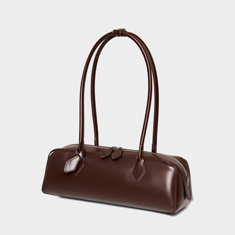 Женская кожаная сумка багет Melody темно-коричневая - 7 фото