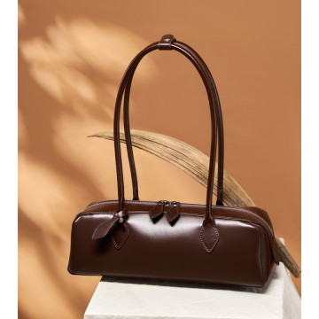 Женская кожаная сумка багет Melody темно-коричневая фото