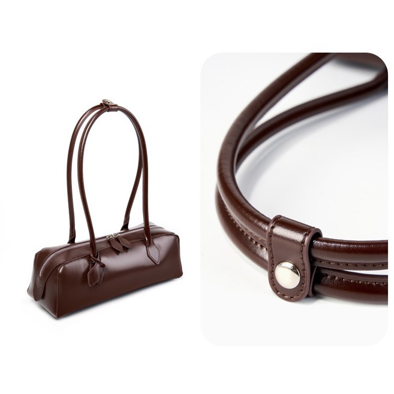 Женская кожаная сумка багет Melody темно-коричневая - 11 фото