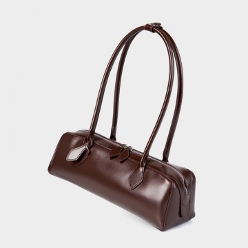 Женская кожаная сумка багет Melody темно-коричневая фото