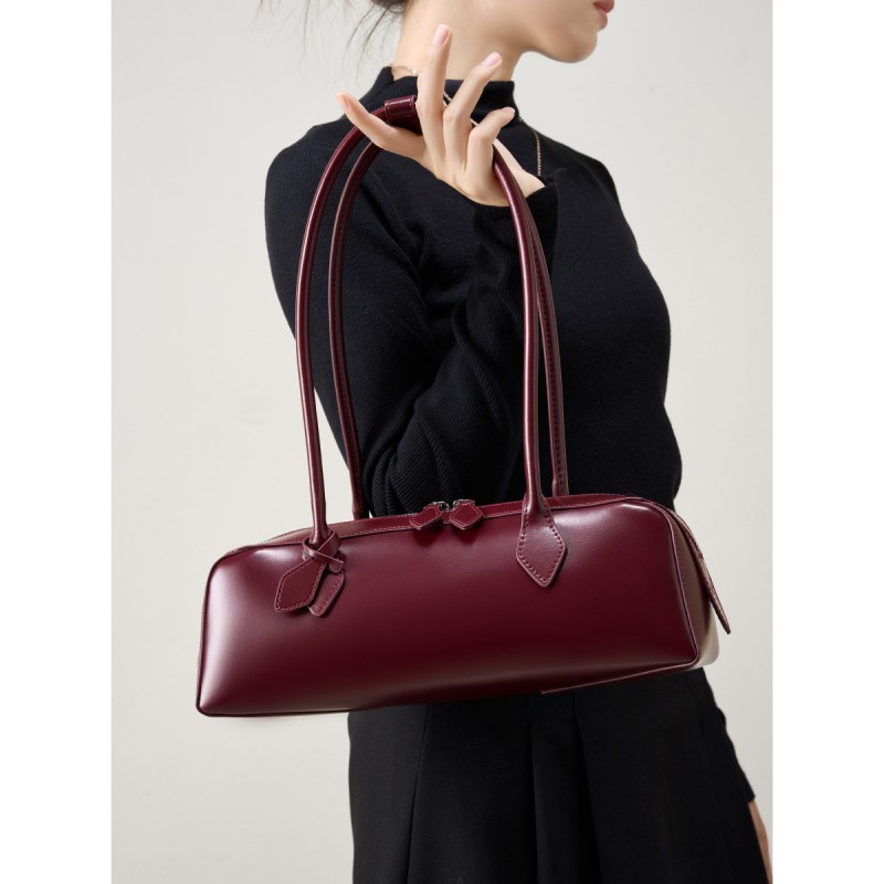 Женская кожаная сумка багет Melody бордовая - 1 фото