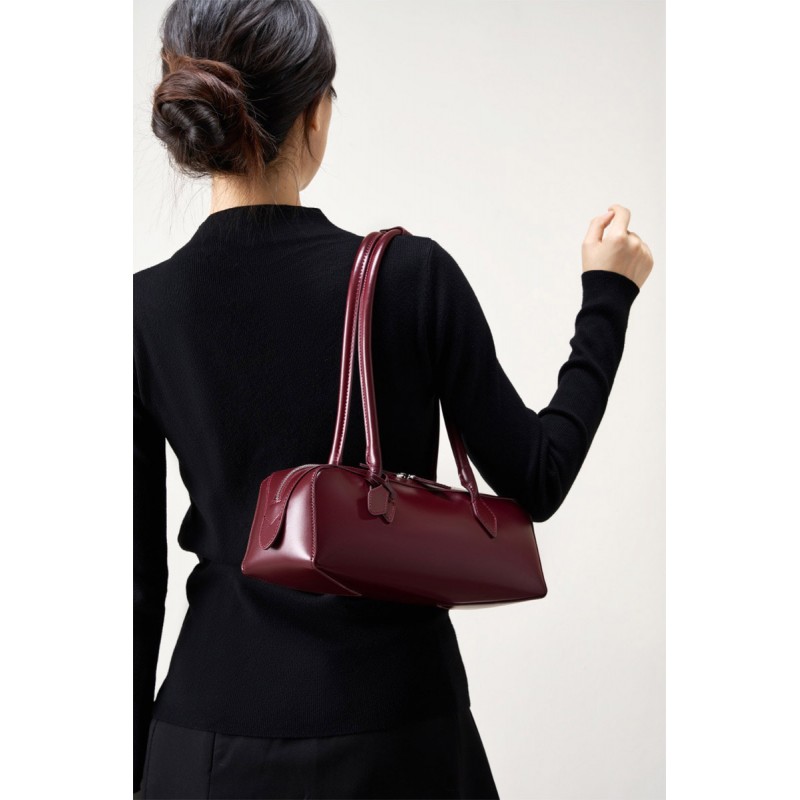 Женская кожаная сумка багет Melody бордовая - 3 фото