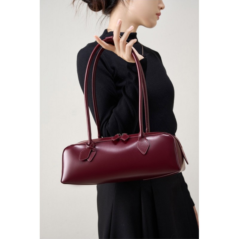 Жіноча шкіряна сумка багет Melody бордова - 6 фото