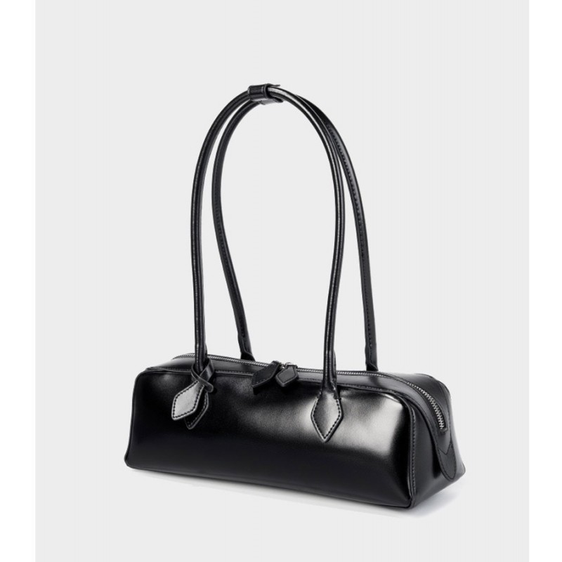 Жіноча шкіряна сумка багет Melody чорна - 4 фото