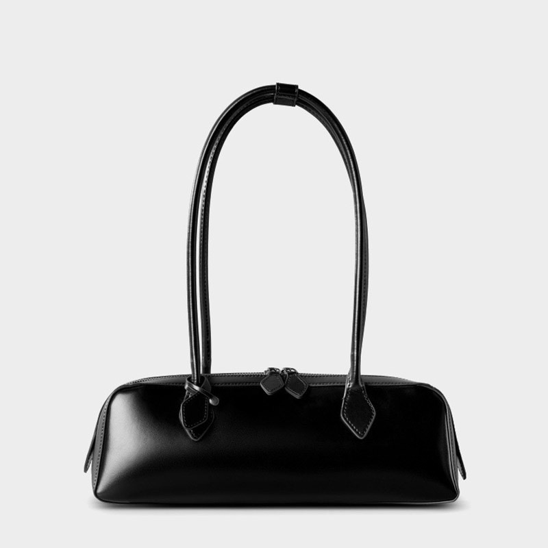 Жіноча шкіряна сумка багет Melody чорна - 5 фото