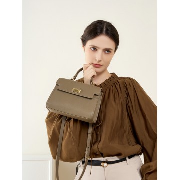 Женская кожаная сумка Brielle серо-бежевая фото