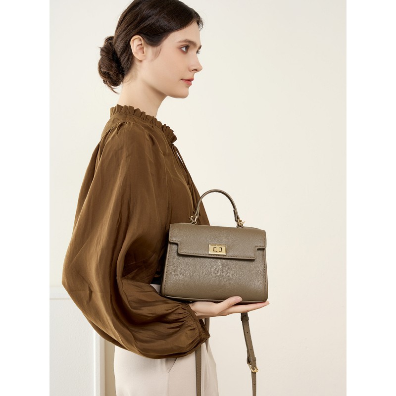 Жіноча шкіряна сумка Brielle сіро-бежева - 4 фото