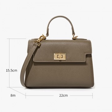 Женская кожаная сумка Brielle серо-бежевая фото