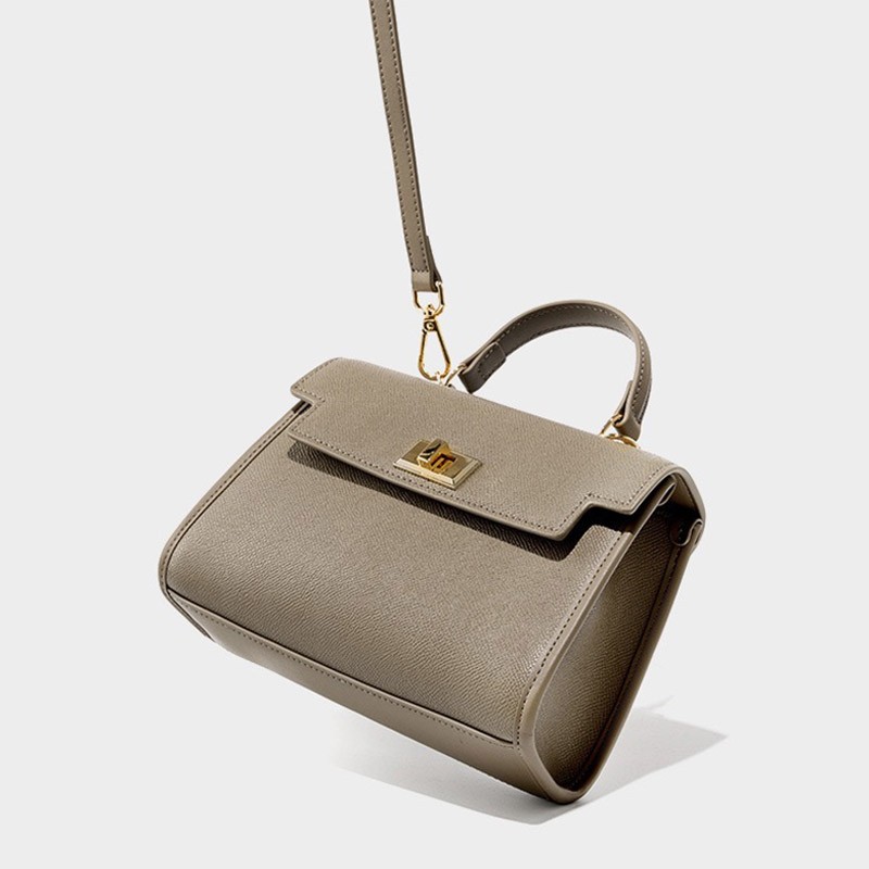 Жіноча шкіряна сумка Brielle сіро-бежева - 11 фото