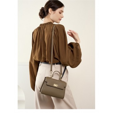 Женская кожаная сумка Brielle серо-бежевая фото