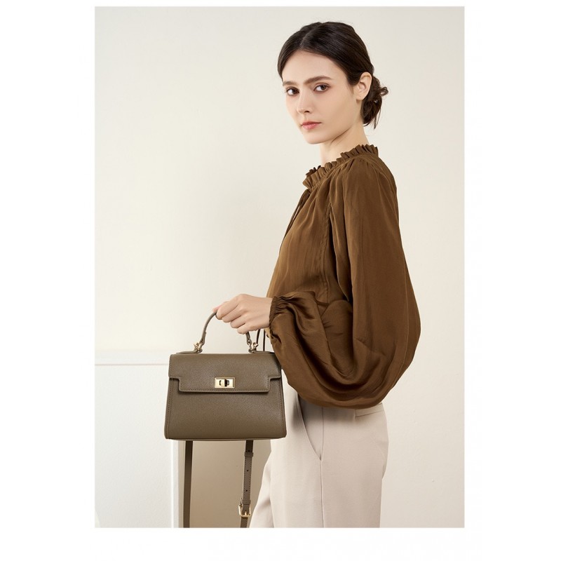 Жіноча шкіряна сумка Brielle сіро-бежева - 17 фото