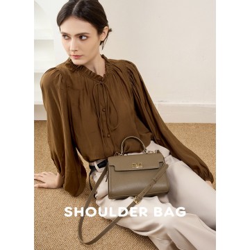 Женская кожаная сумка Brielle серо-бежевая фото