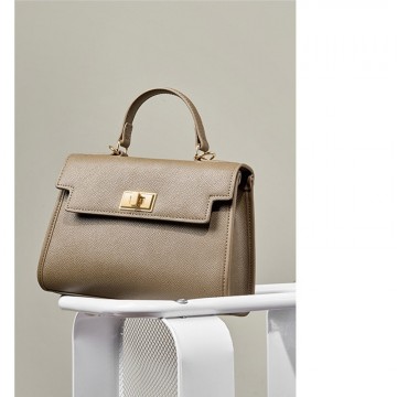 Женская кожаная сумка Brielle серо-бежевая фото