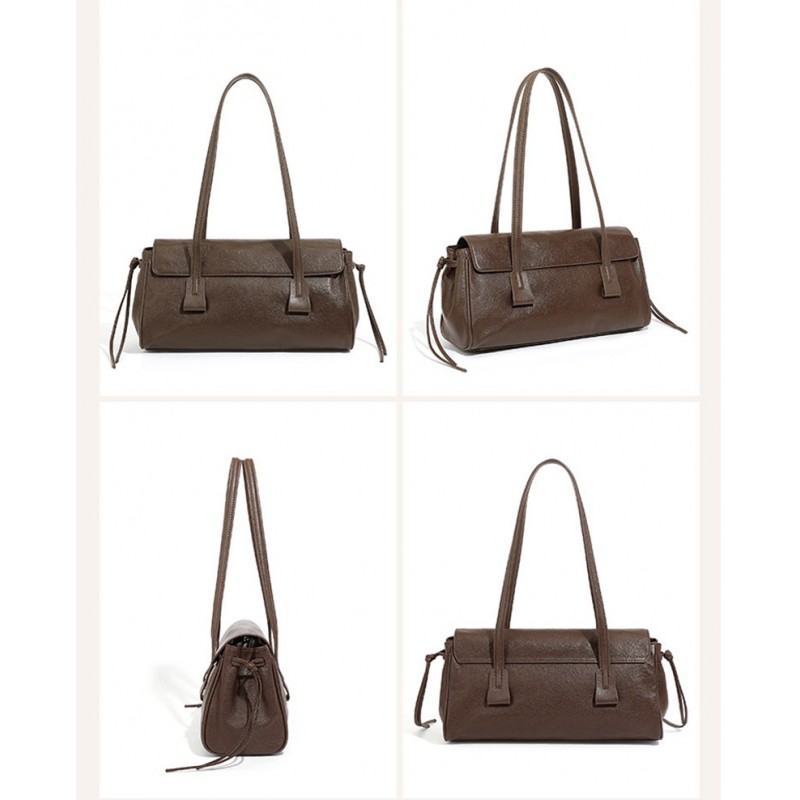 Женская кожаная сумка багет Sandra темно-коричневая - 4 фото