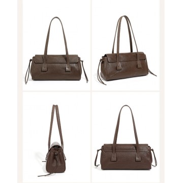 Жіноча шкіряна сумка багет Sandra темно-коричнева фото