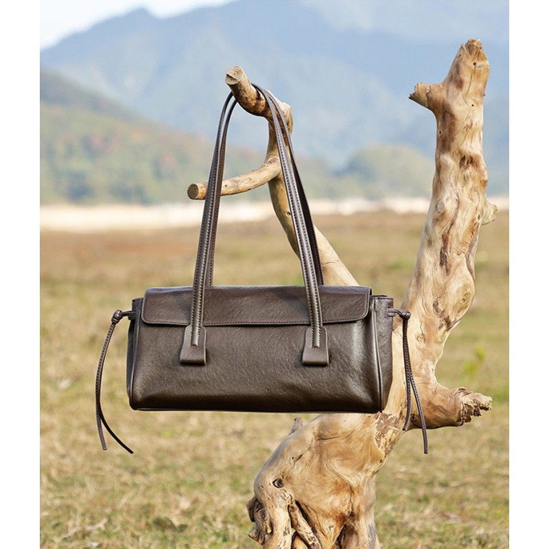 Женская кожаная сумка багет Sandra темно-коричневая - 5 фото