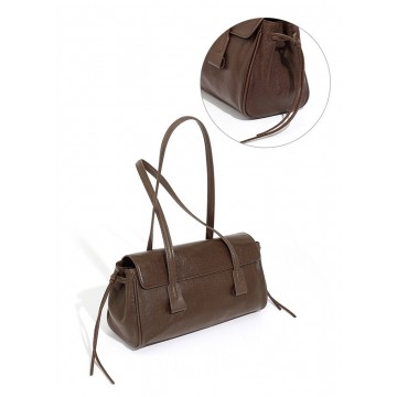 Женская кожаная сумка багет Sandra темно-коричневая фото