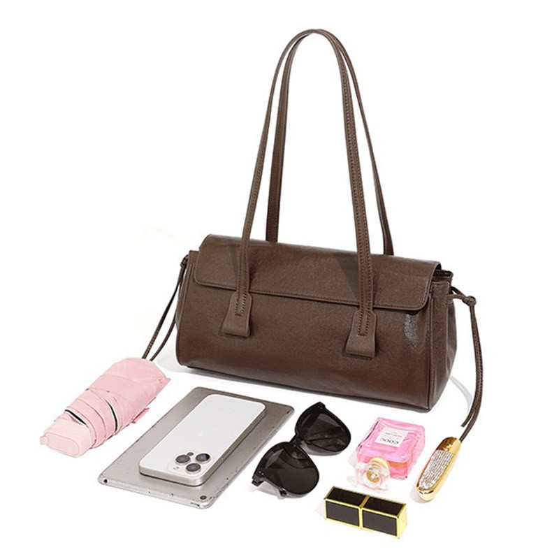 Женская кожаная сумка багет Sandra темно-коричневая - 7 фото