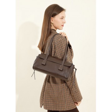 Женская кожаная сумка багет Sandra темно-коричневая фото