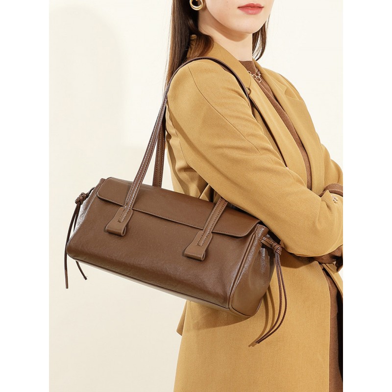 Женская кожаная сумка багет Sandra коричневая - 2 фото