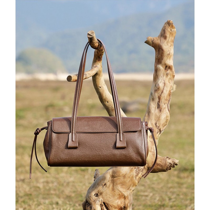 Жіноча шкіряна сумка багет Sandra коричнева - 3 фото