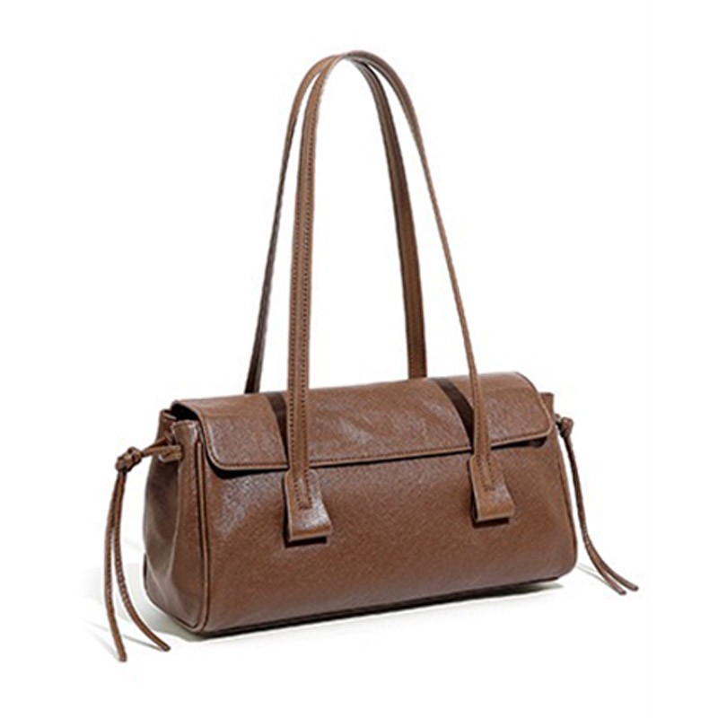 Женская кожаная сумка багет Sandra коричневая - 4 фото