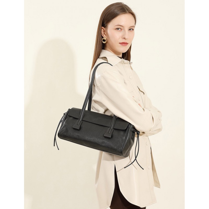 Женская кожаная сумка багет Sandra черная - 2 фото