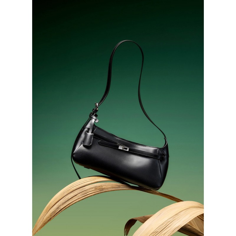 Жіноча шкіряна сумка багет Amber чорна - 3 фото