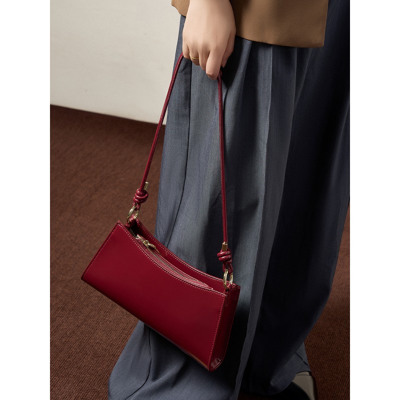 Жіноча шкіряна сумка на плече Patty бордова - 2 фото