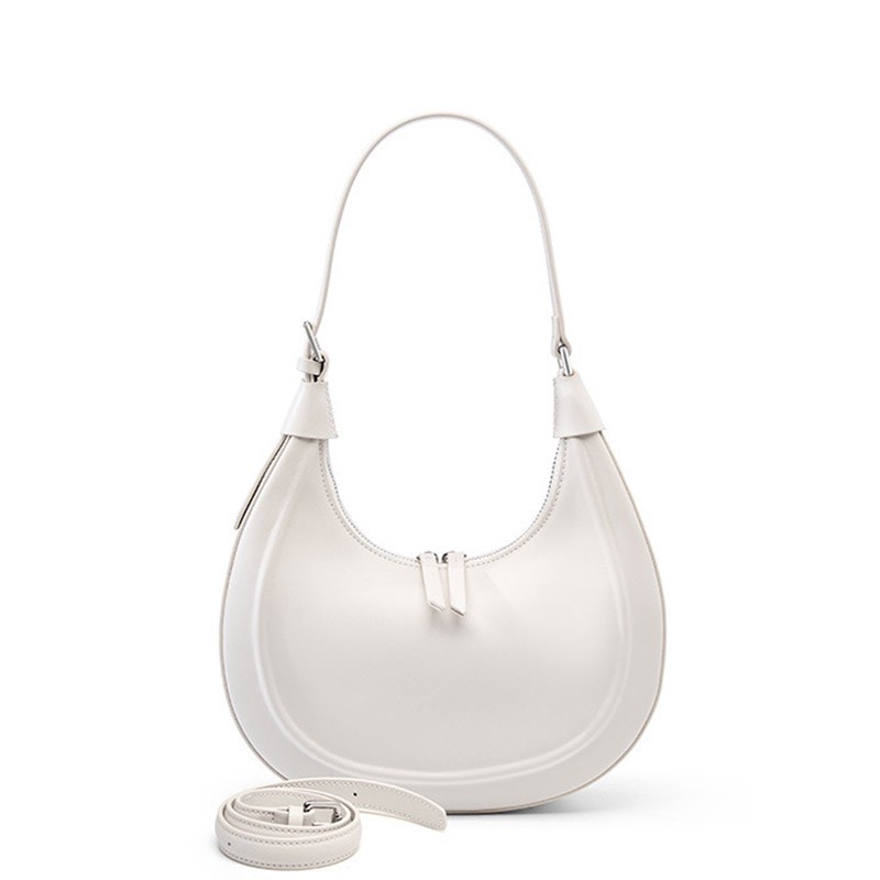Женская кожаная сумка хобо Veronica белая - 3 фото