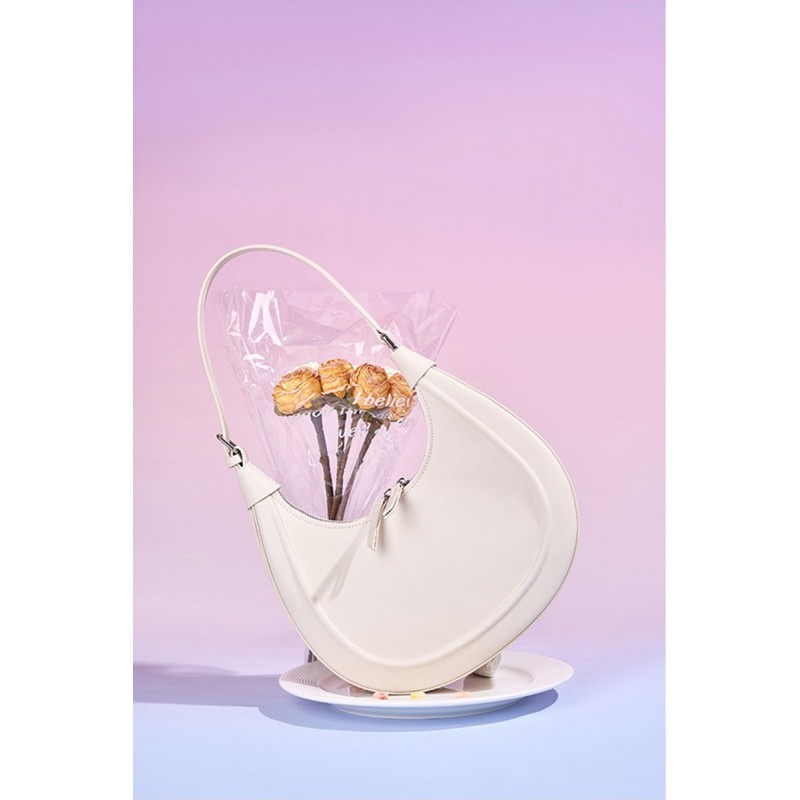 Жіноча шкіряна сумка хобо Veronica біла - 7 фото