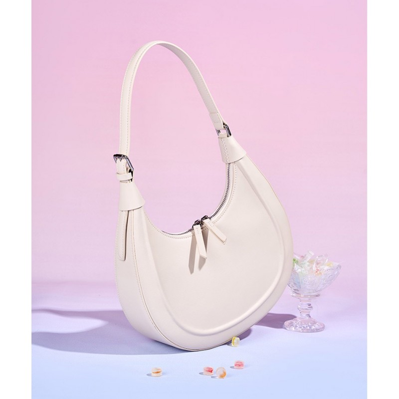 Женская кожаная сумка хобо Veronica белая - 13 фото